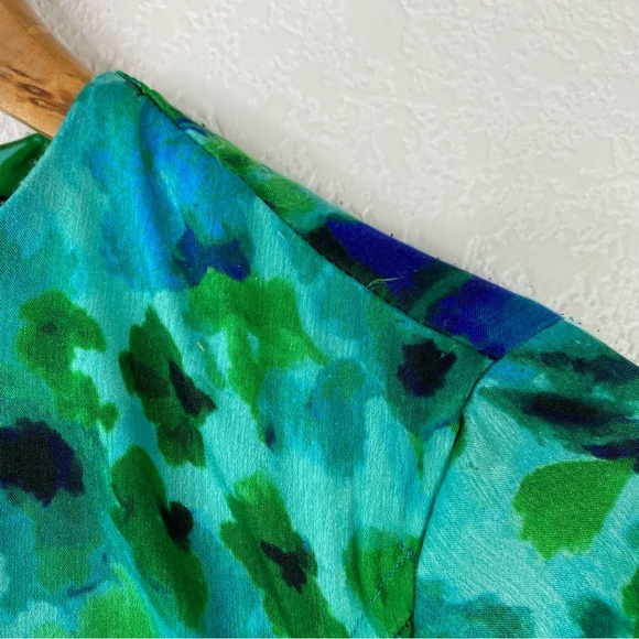 Zara Blue & Green Floral Long Sleeve Ruched Midi Dress - Picture 8 of 9